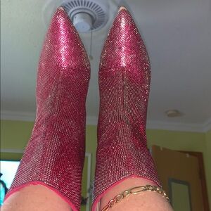 Cape Robbin Pink Glitter Pointed Toe Ankle Booties
